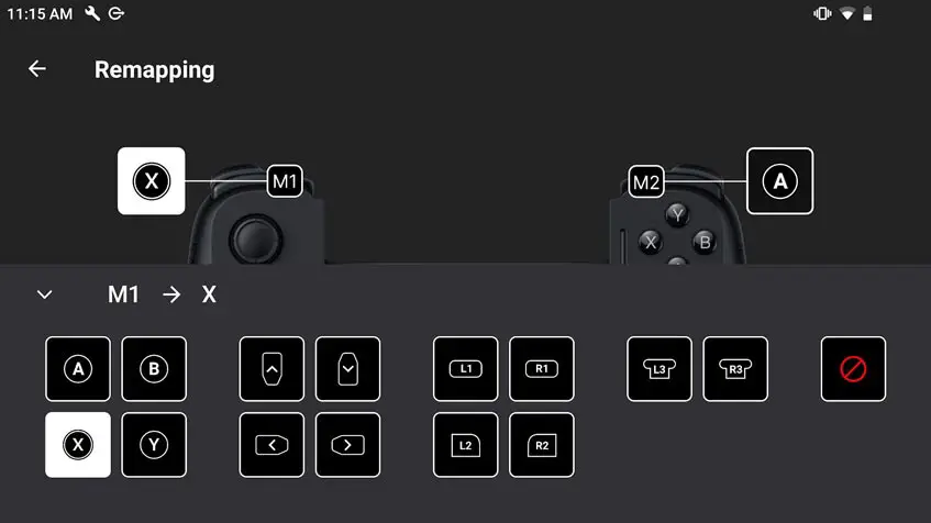 Button remapping screen in the Razer Nexus 3.0 Android application